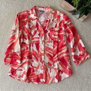 JM Collection Petite Colorful 100% linen 3/4 length sleeve Blouse